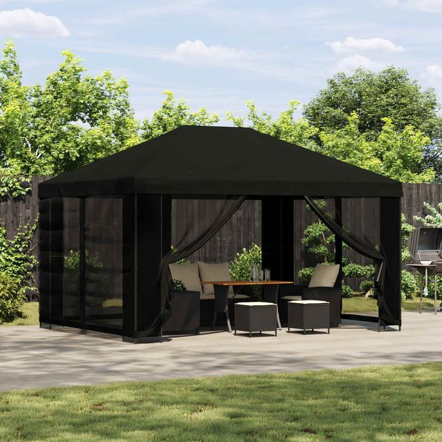 Pavillon mit Seitenwänden von VD Home Furnishing in Schwarz aus Polyester und Stahl, B/T/H: 400,5 x 300,5 x 225 cm - Bild 1