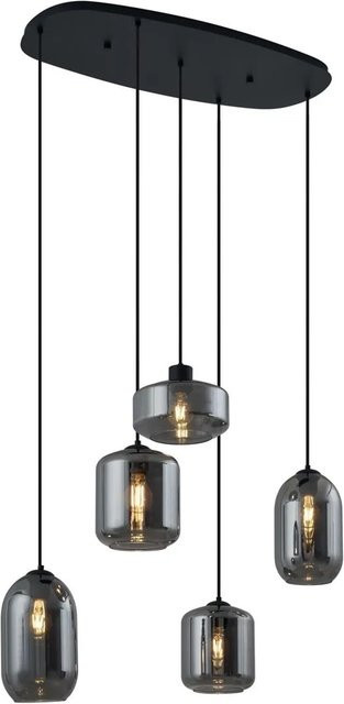QAZQA Moderne Hängelampe Sheena in Schwarz mit 5-flammigem Rauchglas - Bild 1