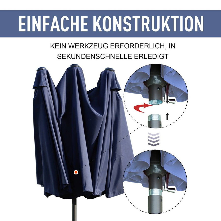 Outsunny Sonnenschirm aus Polyester und Stahl in Blau, B/H/T: 270 x 240 x 460 cm - Bild 3