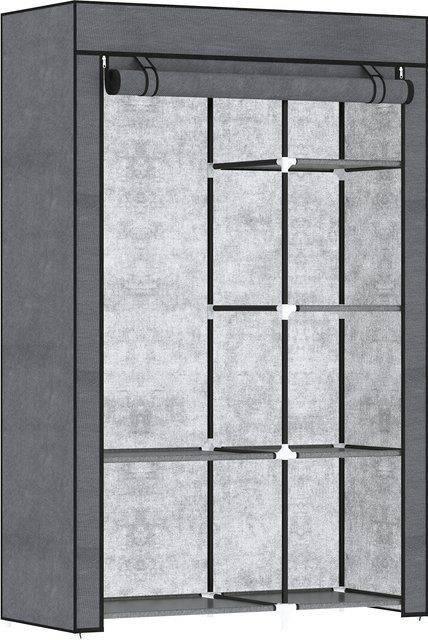 HOMCOM Kleiderschrank aus Stoff mit Kleiderstange und 6 Fächern, faltbare Garderobe in Vlies-Optik für Schlafzimmer und Flur, Farbe: Grau, B/T/H: 103 x 43 x 162,5 cm - Bild 1