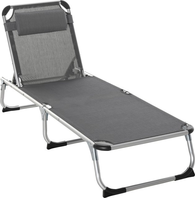 Outsunny Sonnenliege aus Aluminium und Textilene-Gewebe in Grau, 5-fach verstellbare und faltbare Gartenliege, B/H/T: 170 x 60 x 76 cm - Bild 1