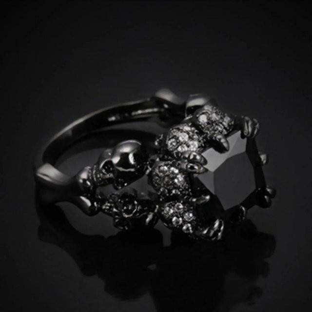 Lucky Star Jewelry Ring, Totenkopf, Kupfer, Zirkonia, Schwarz, Damen, Herren - Bild 1