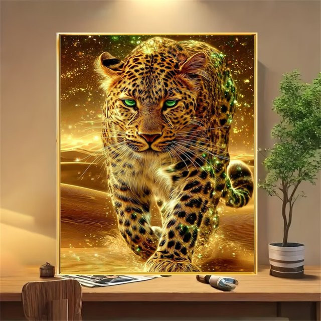 AZQSD Leoparden-Diamantmosaik 5D-Strass-Bild als handgefertigte Wanddekoration in Multicolour, Breite: 30 cm, Höhe: 20 cm - Bild 1