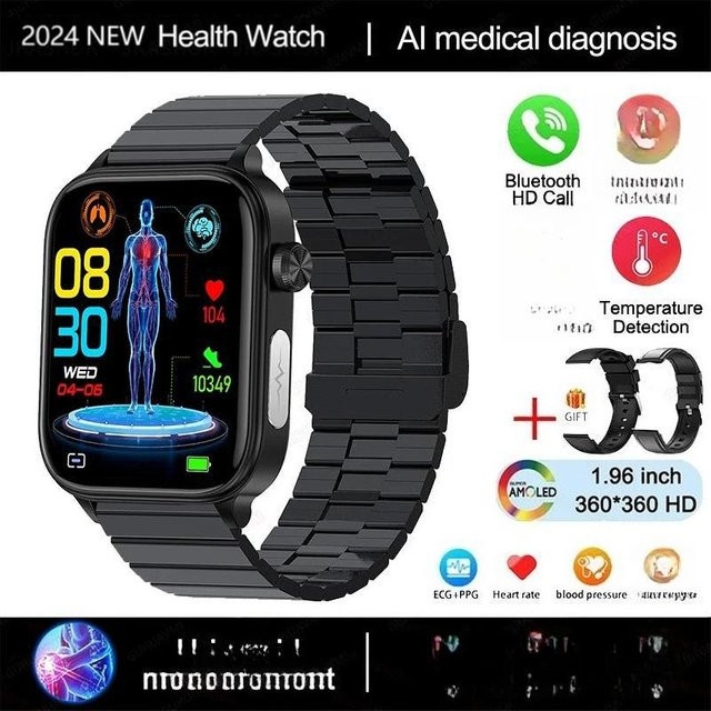 ZODVBOZ Smartwatch mit EKG und PPG Gesundheitsdiagnose, Blutdruckmessung und Herzfrequenzsensor, Schwarz - Bild 1