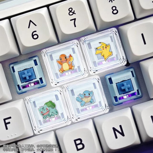 Bandai Pokémon Cartoon Tastenkappen aus transparentem PC für mechanische Tastaturen, 4 Stück mit Kreuzachsen-Design - Bild 1