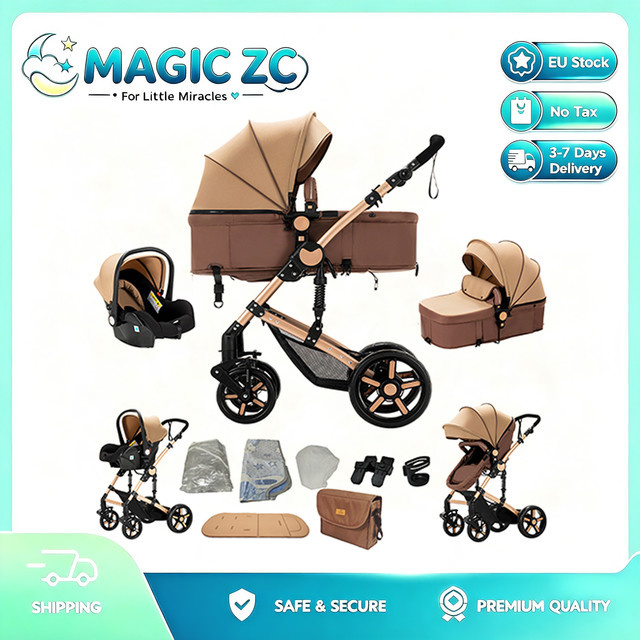 Oubeauou 3-in-1 Kombi-Kinderwagen für Neugeborene mit Babywanne in Schwarz - Bild 1