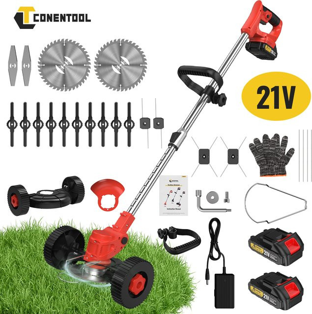 CONENTOOL Elektrischer Rasenmäher Rot, kabelloser und faltbarer Gartenrasenmäher mit 2 Akkus - Bild 1