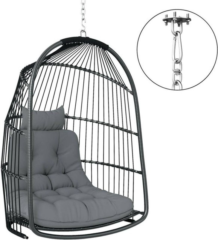 Outsunny Hängesessel aus Polyrattan mit Kissen, 360 Grad drehbar, Dunkelgrau/Schwarz, B/H/T: 68 x 105 x 74 cm - Bild 3