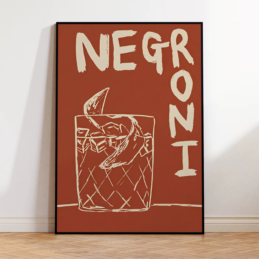 Moderne Negroni Cocktail Leinwandgemälde von Nia Beynon als Wandkunstdruck für Wohnzimmer und Bar - Bild 2