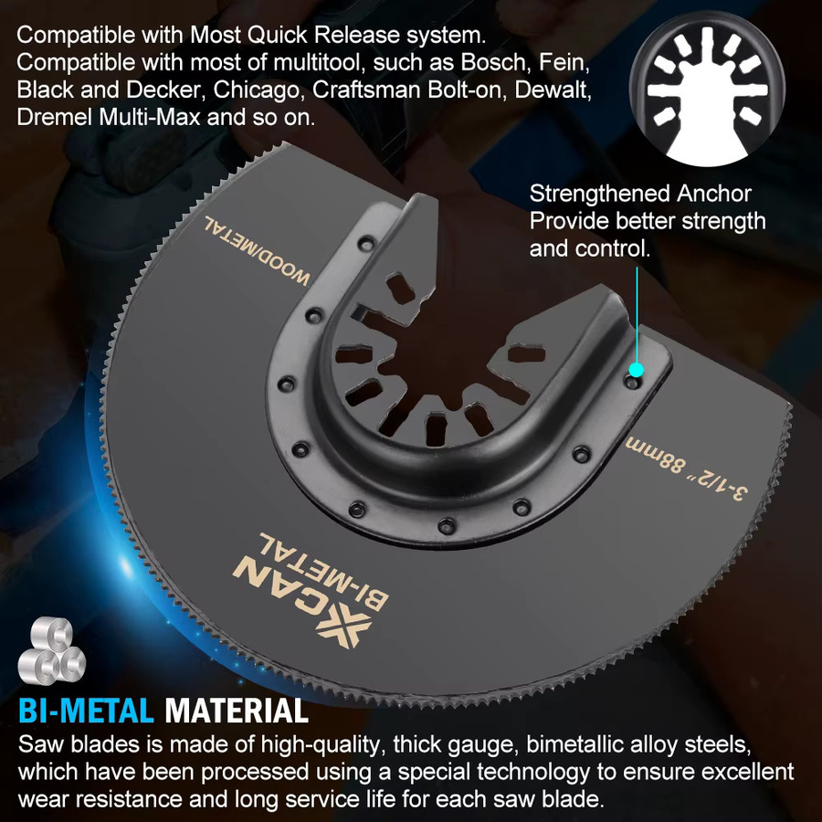 XCAN Oszillierende Sägeblätter Halbkreis Bimetall Multitool-Klingen für Renovator Elektrowerkzeuge 88 mm - Bild 3