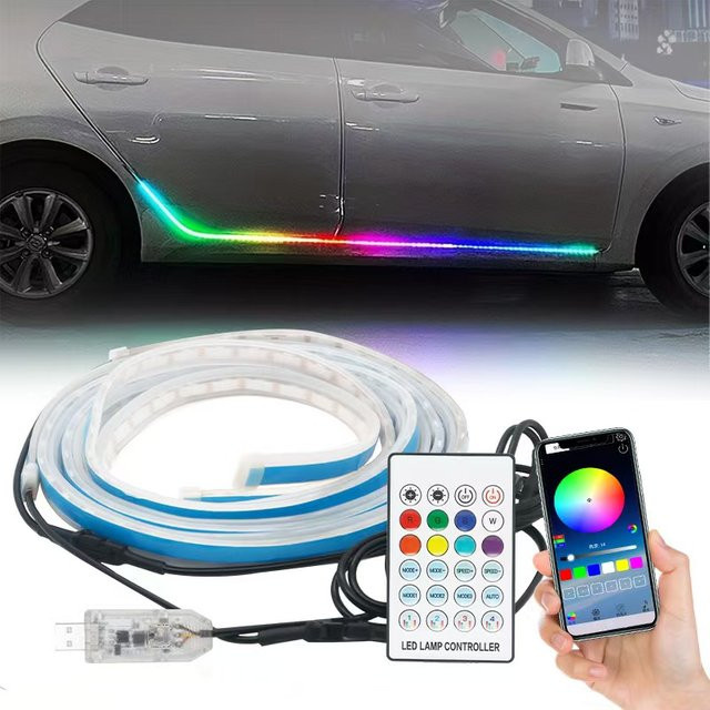 RGB Neon LED Auto Umgebungsbeleuchtung mit App- und Fernbedienung Steuerung, Flexible USB LED Streifen für Türschwellen und Innenraum, Multicolour - Bild 1