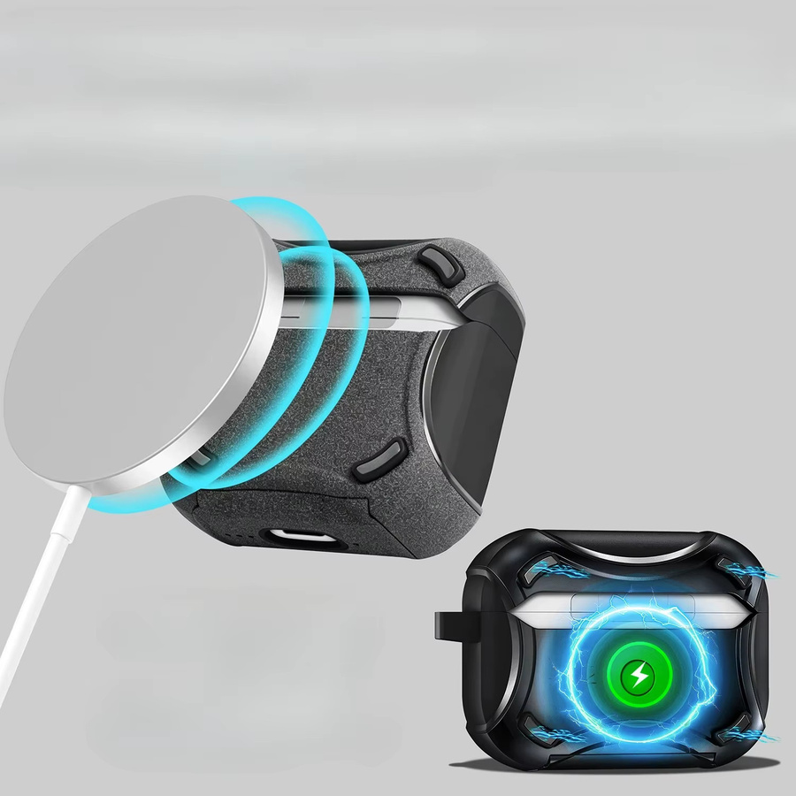Stoßfeste TPU-Schutzhülle für AirPods Pro, AirPods 4, 3, 2 mit Magnetverschluss, Ständer und Karabiner - Bild 1