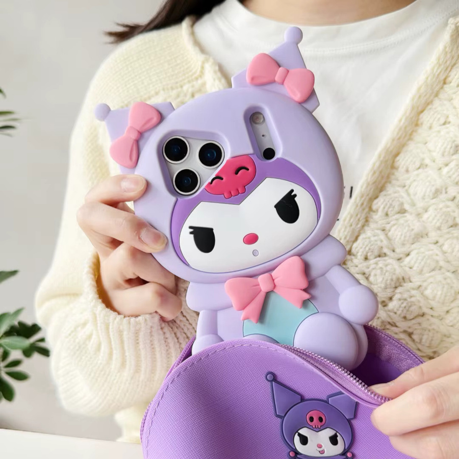 Sanrio Kuromi 3D Handyhülle aus weichem Silikon in Lila für iPhone 11 bis iPhone 17 Pro Max - Bild 2