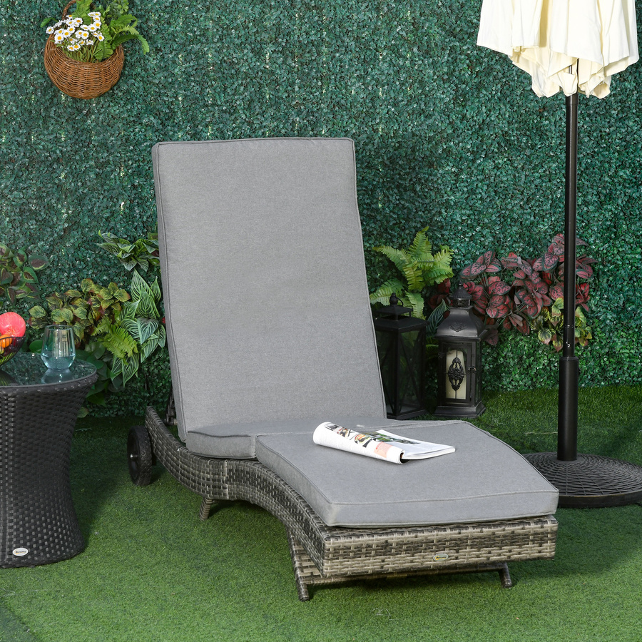 Outsunny Polyrattan Sonnenliege in S-Form mit Kissen, grau, 5-stufig verstellbar, B/T/H: 207 x 70 x 70 cm - Bild 2