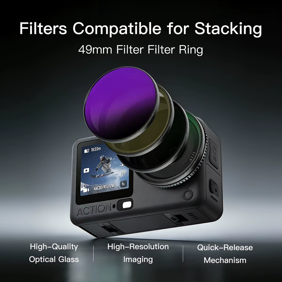 DJI Osmo Action 6/5/4/3 Filterhalter in Schwarz für UV, CPL, ND, Stern, Schwarz Nebel, GND und Close-up Filter Sportkamera Zubehör - Bild 3