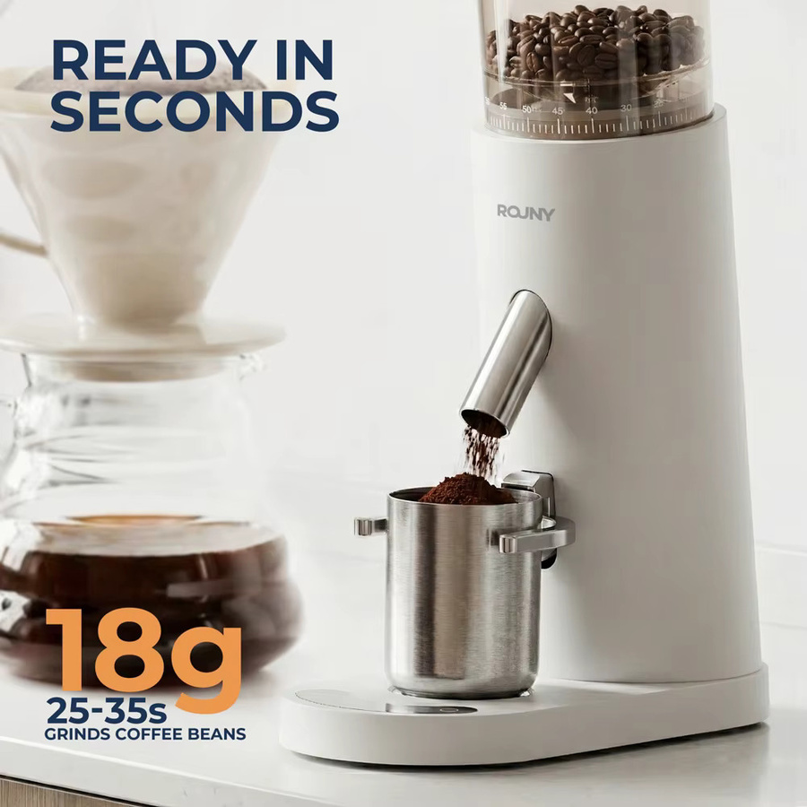 ROUNY Kabellose Elektrische Kaffeemühle in Weiß mit einstellbarem Mahlgrad, Wiederaufladbar, 80g Bohnenbehälter und 60g Dosierbecher - Bild 5
