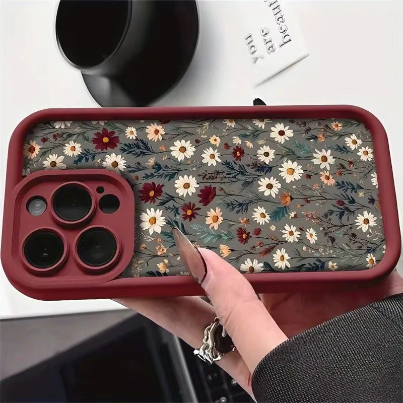 Apple iPhone Handyhülle aus TPU mit weißem und rotem Blumenmuster und erhöhtem Rand zum Schutz vor Stürzen - Bild 3