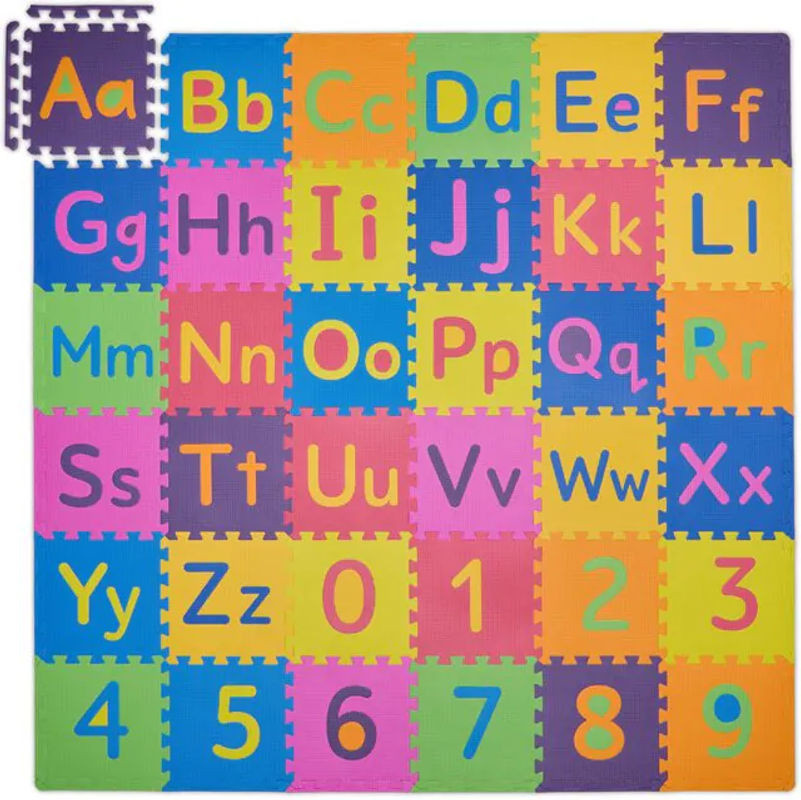 Relaxdays Puzzlematte ABC und Zahlen für Kinder aus Schaumstoff, 90 Teile, mehrfarbig, B/B: 180,5 x 180,5 cm - Bild 1