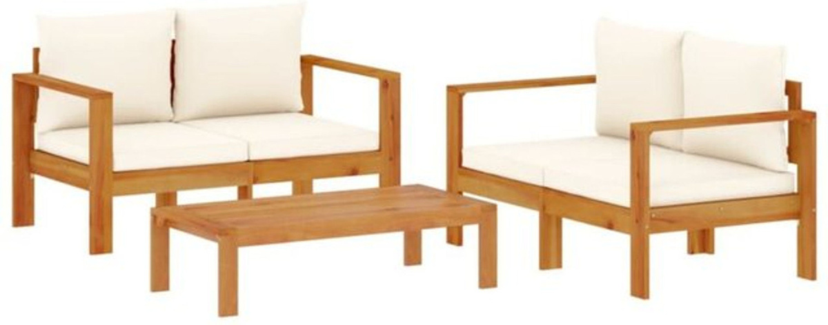 3-teilige moderne Garten-Sofagarnitur aus Massivholz Akazie mit Kissen von vidaxl in Braun und Creme - Bild 1