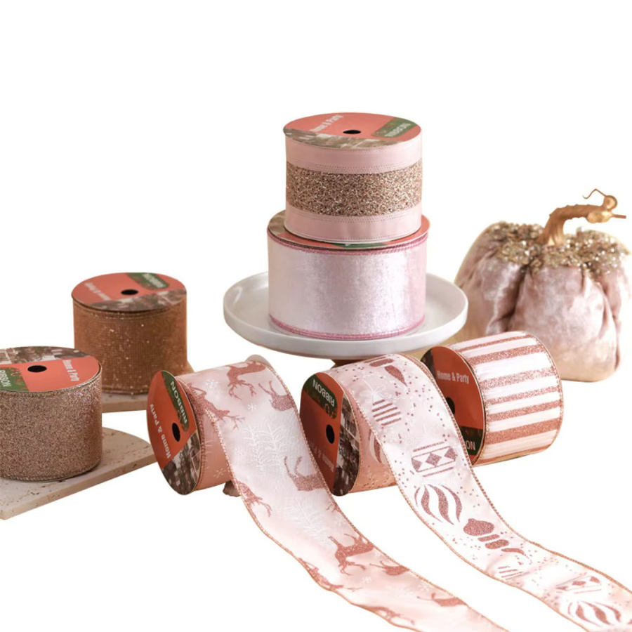 10 Yards Roségold Weihnachtsbänder mit Kabelkante im Hanfimitat als Schleifenmaterial - Bild 2