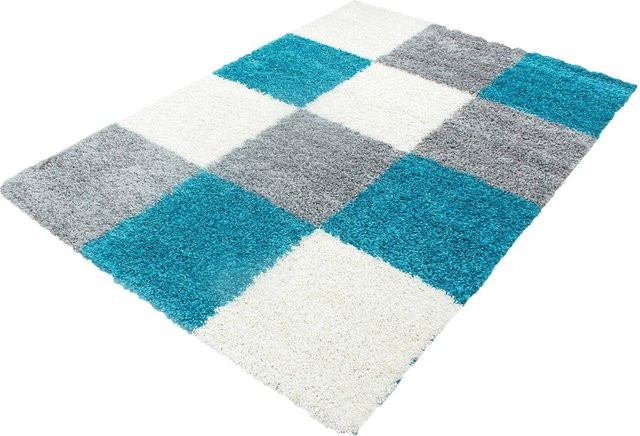 Ayyildiz Hochflorteppich Life Shaggy in Türkis mit Karo-Muster B/L: 160 x 230 cm - Bild 1