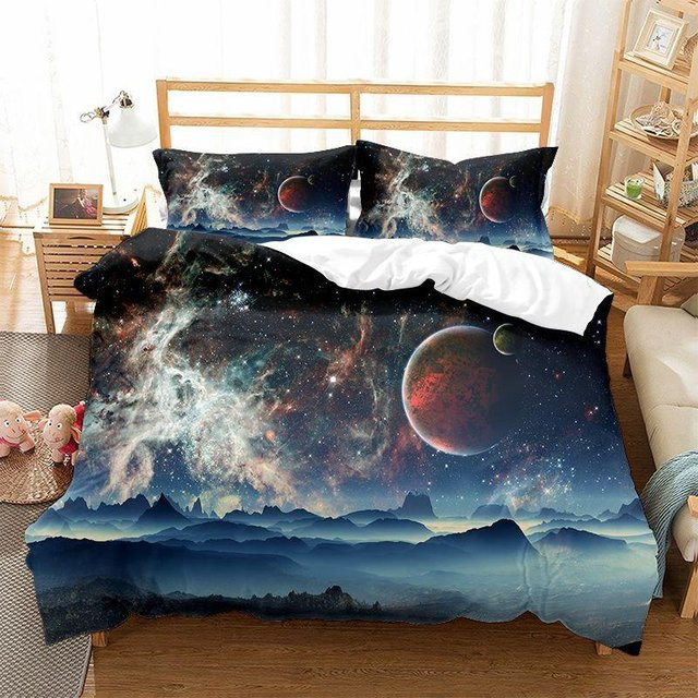 Lodestar Weltraum Galaxie Bettwäsche-Set für Kinder mit 3D-Druck in Blau und Multicolour, Material Mikrofaser Polyester, Set bestehend aus Bettbezug und Kissenbezug, B/T/H: 200 x 200 cm und 155 x 215 cm - Bild 1