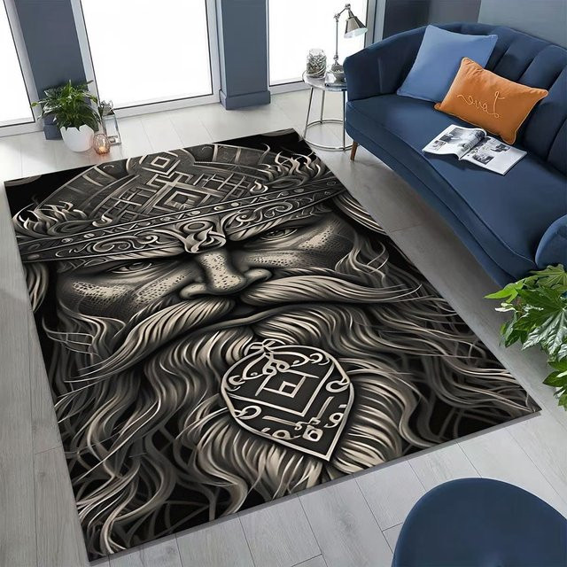 Faviora Nordischer Wikinger Valknut Runen Teppich, Schwarz, B/L: 80 x 120 cm - Bild 1
