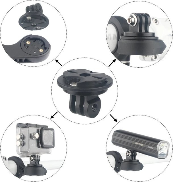 Garmin Concave Female Base Fahrradcomputer-Ständeradapter mit umschaltbarer Richtung, Schnellspanner und GoPro-Halterung in Schwarz - Bild 1