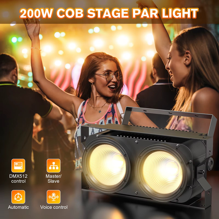 U'King 2er-Set 200W COB LED Par-Leuchten in Schwarz, verbindbare 2-Kopf-Bühnenbeleuchtung für DJ-Shows, Hochzeiten und Outdoor-Einsätze - Bild 4