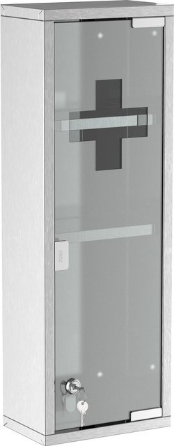 kleankin Arzneischrank Erste-Hilfe-Schrank aus Edelstahl mit Mattglas in Silber, B/T/H: 20 x 12 x 58 cm - Bild 1