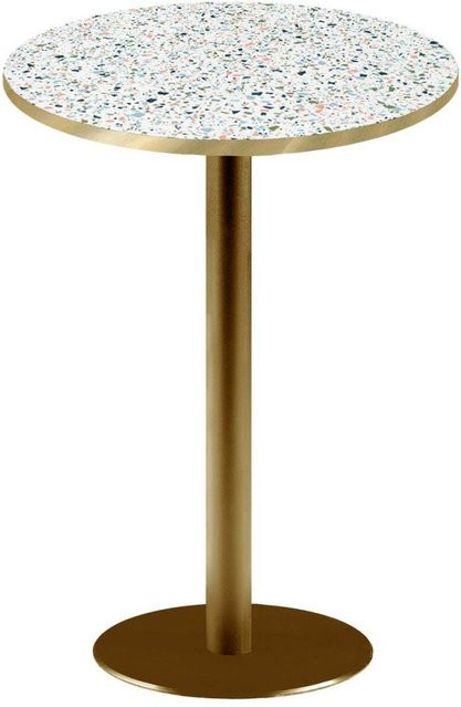 RestooTab Stehtisch Rome rund in Goldmetallic mit Terrazzo-Design und messingfarbenen Kanten, Höhe: 113 cm, Durchmesser: 60 cm - Bild 1