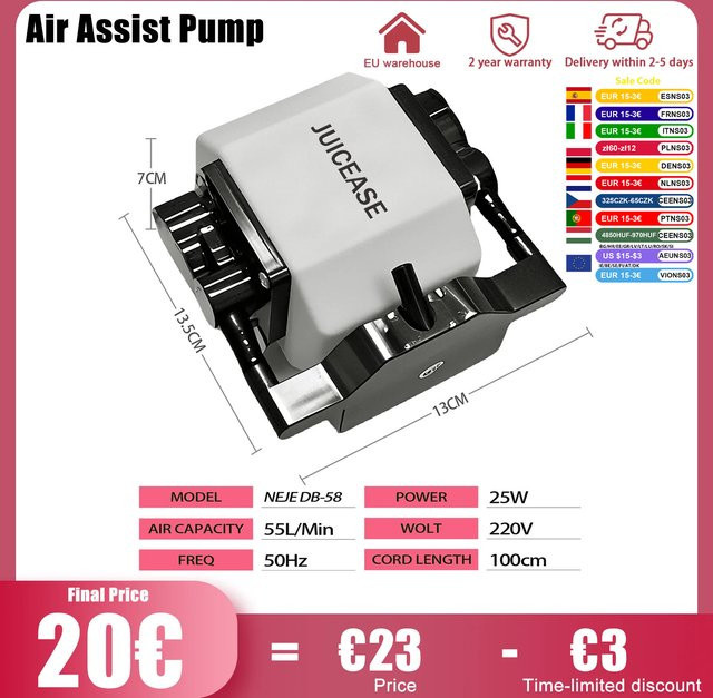 NEJE Laser Air Assist Pumpe 25W mit 55L/min in Weiß - Bild 1