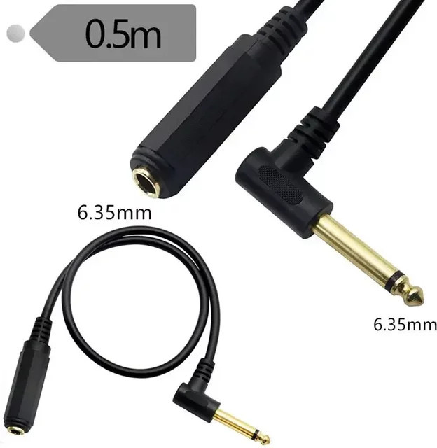 BSN Mono-Winkel-Audiokabel mit 6,3 mm auf 6,35 mm Stecker auf Buchse, Schwarz, Länge: 0,5 m - Bild 1