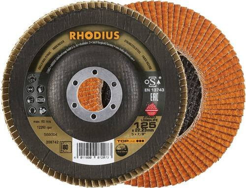 Rhodius JUMBO LONGLIFE EXTENDED Fächerschleifscheibe Körnung 80 für Edelstahl und Stahl, Orange, 10 Stück - Bild 1