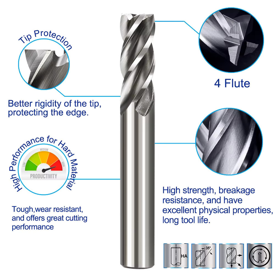 XCAN HSS Schaftfräser Set mit 4 Flöten aus Hartmetall für CNC-Maschinen, 10 Stück, Farbe: Silber, Durchmesser: 2–12 mm - Bild 1