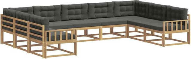 vidaXL Outdoor-Sofagarnitur in U-Form aus massivem Akazienholz mit Kissen in Anthrazit und Weiß - Bild 1