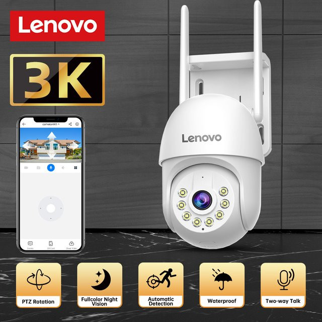 Lenovo 5MP WiFi IP-Überwachungskamera in Weiß mit Farb-Nachtsicht, Auto-Tracking und 5-fach Digitalzoom als PTZ Outdoor-Sicherheitsmonitor - Bild 1