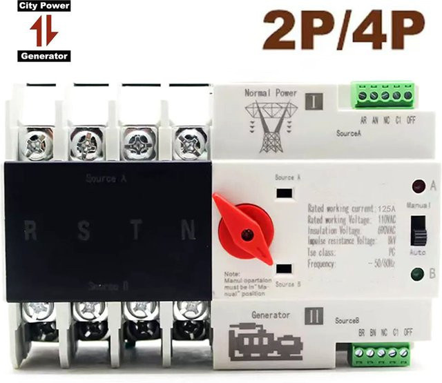 Einphasiger Dual-Power-Automatik-Wahlschalter für die DIN-Schiene ohne Unterbrechung, erhältlich in 2p, 4p und Ausführungen mit 63a, 100a oder 125a - Bild 1