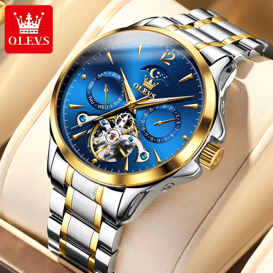 OLEVS Armbanduhr Automatik, Edelstahl, Mondphase, Herren - Bild 2