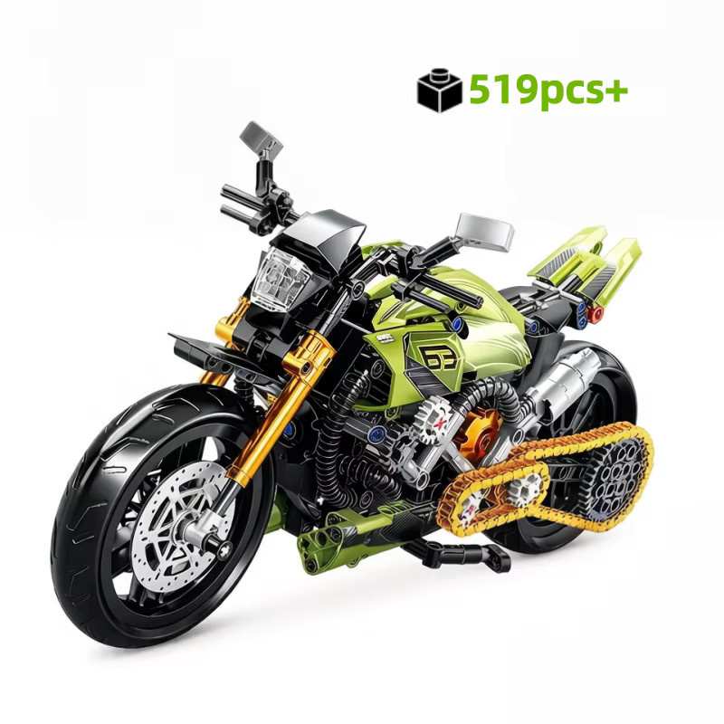 HUATEC Grünes Motorrad-Bausteinset, 1:8, 519 Teile - Bild 7