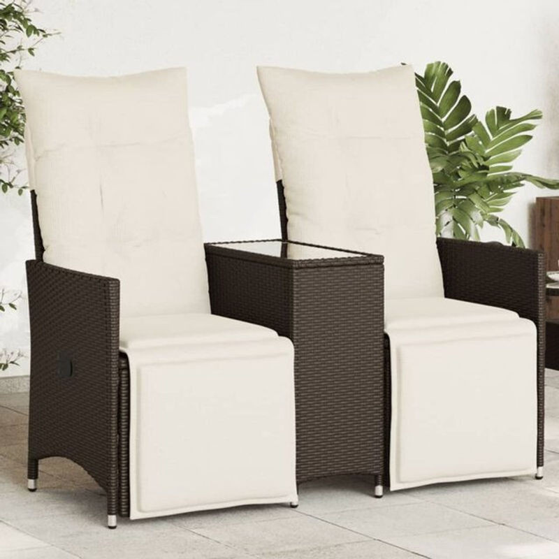 Vidaxl Gartensofa 2-Sitzer aus Poly-Rattan mit verstellbarer Rückenlehne und Tisch in Braun - Bild 1