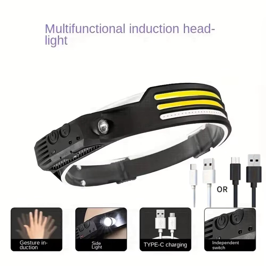 KDULIT LED-Sensor-Stirnlampe mit COB-Kopflampe, USB-wiederaufladbar, Schwarz - Bild 5