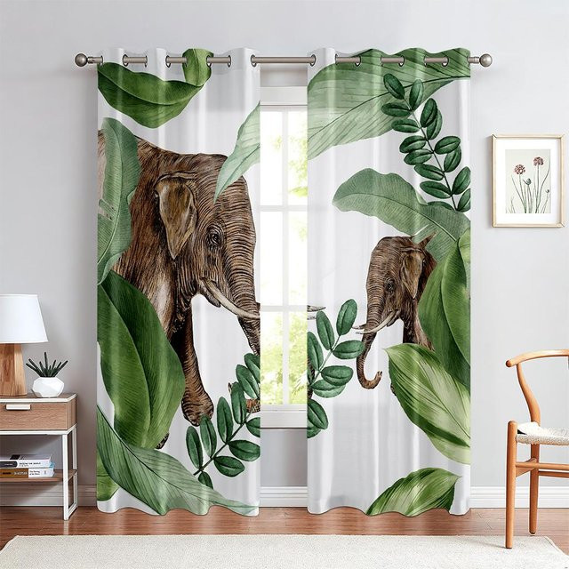 Halbdurchsichtige Vorhänge mit Tierprint im Regenwald, 2er-Set, B: 50 cm, H: 140 cm, Mehrfarbig - Bild 1