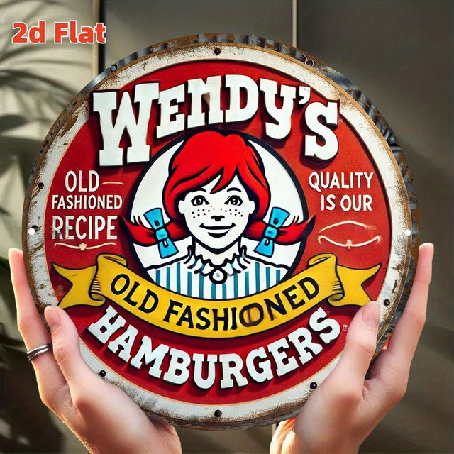 Wendy's Vintage Hamburgers Metallwandschild aus Aluminium, rundes Retro-Diner-Dekor in Rot, Durchmesser: 20 cm - Bild 1
