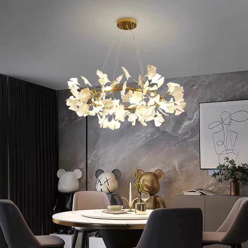 JIANKEXING Ginkgo-Pendelleuchte in Weiß und Gold/Messing aus Metall für Schlafzimmer und Restaurants - Bild 2