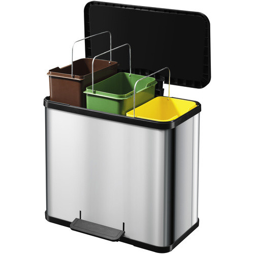 Hailo Öko Trio Plus L Tretabfalltrenner aus Stahlblech und Kunststoff, Silber/Grau, B: 47,0 cm, H: 43,0 cm, T: 34,0 cm - Bild 2