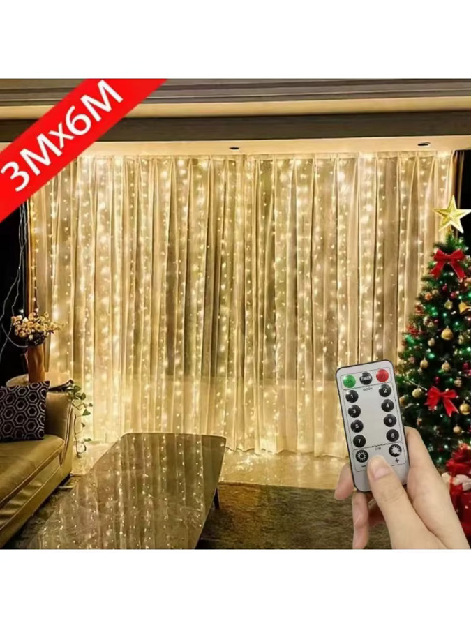 USB-betriebene Weihnachtsfeen-Vorhanglichter in Warmweiß mit Fernbedienung und 8 Modi für Dekorationen wie Weihnachten oder Hochzeiten - Bild 1