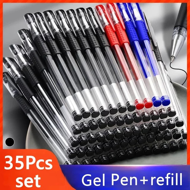 35er Set Kawaii Gelstifte für Schule und Büro in Schwarz, Blau und Rot - Bild 1