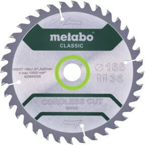 Metabo Sägeblatt cordless cut wood classic für Kreissägen, Farbe: Silber, Durchmesser: 165 mm - Bild 1