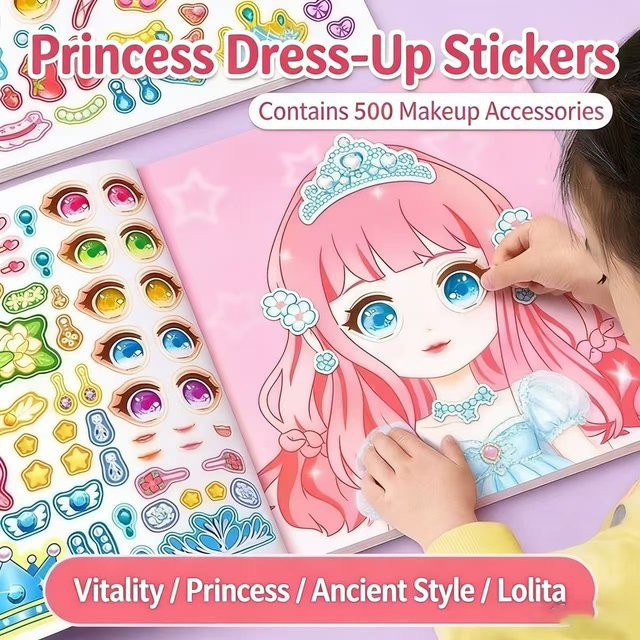DIY-Gesichtsaufkleberbuch Modepuppen-Design, Anziehspielset, Prinzessin - Bild 1